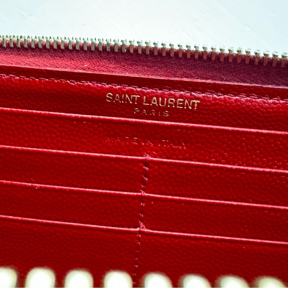 SAINT LAURENT ♡ YSL ♡ Leather Chevron Monogram Zippy Wallet ♡ COA ♡ Red ⁉️ - Picture 14 of 15